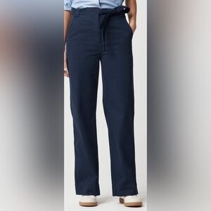 J. Crew Navy Tie-Waist Wide-Leg Trousers